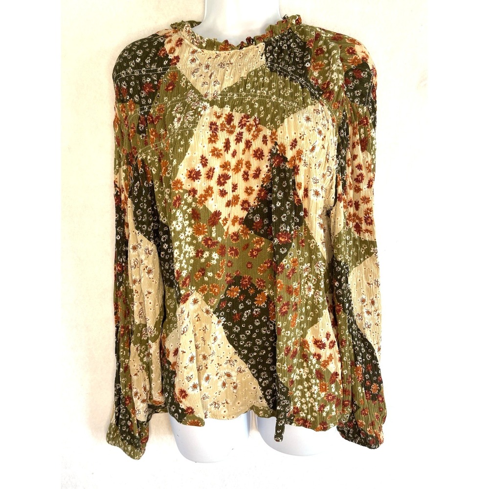 Boho Patchwork Lagenlook Cottagecore Flowy Tunic Floral Blouse XL‎